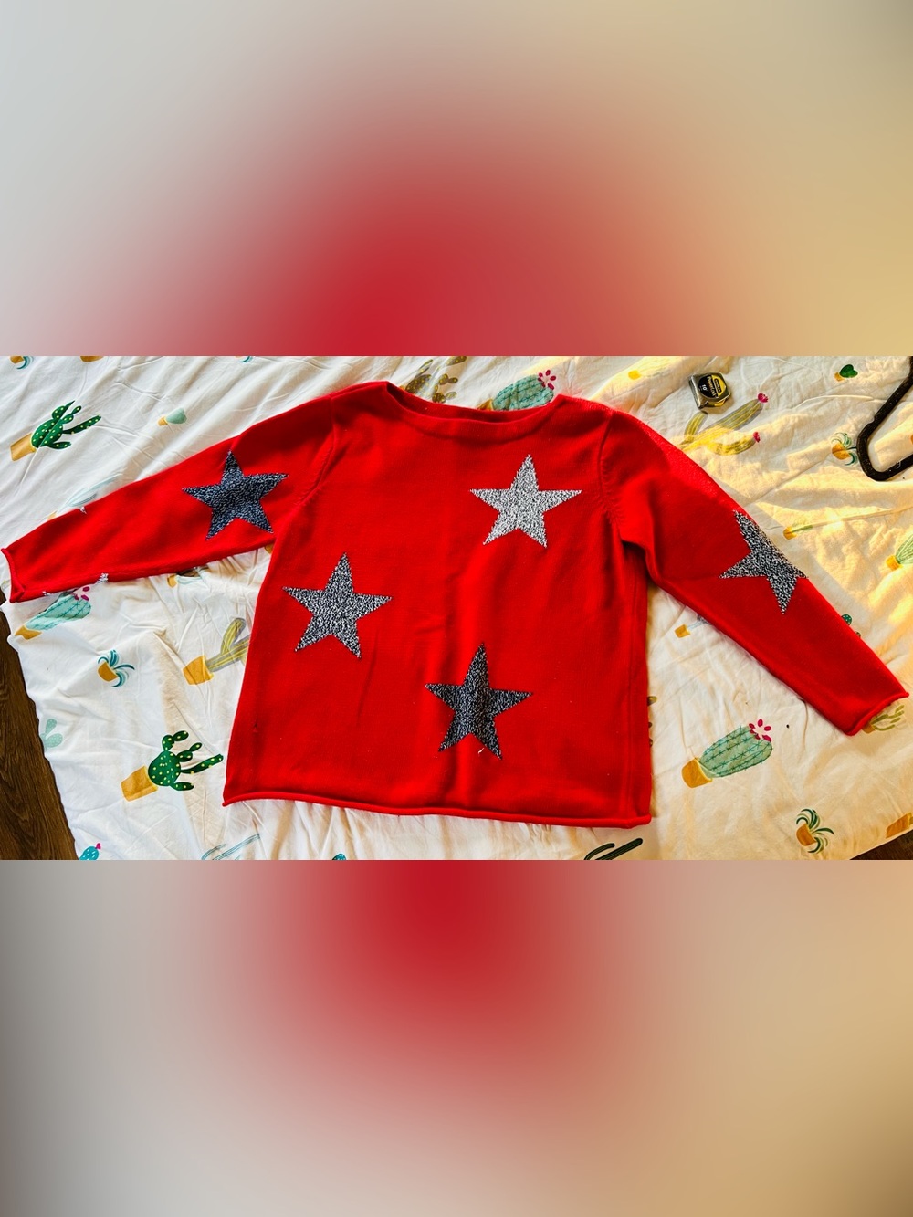 Norton McNaughton Red Crewneck Sweater with Grey Star Accents